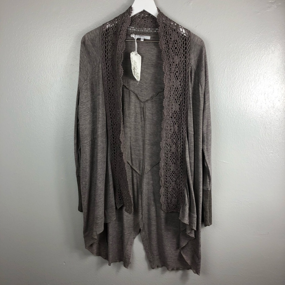 Mystree Boho Brown Corchet Knit Cardigan